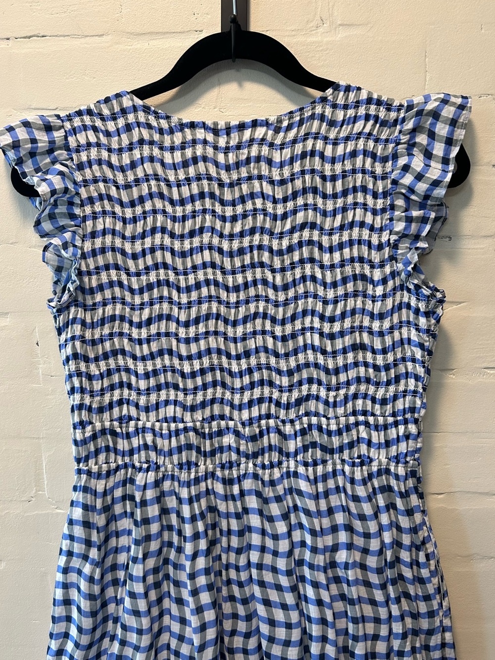 Anthropologie Peregrine Blue Gingham Smocked Midi Dress with Flutter Sleeves XS - Picture 8 of 11
